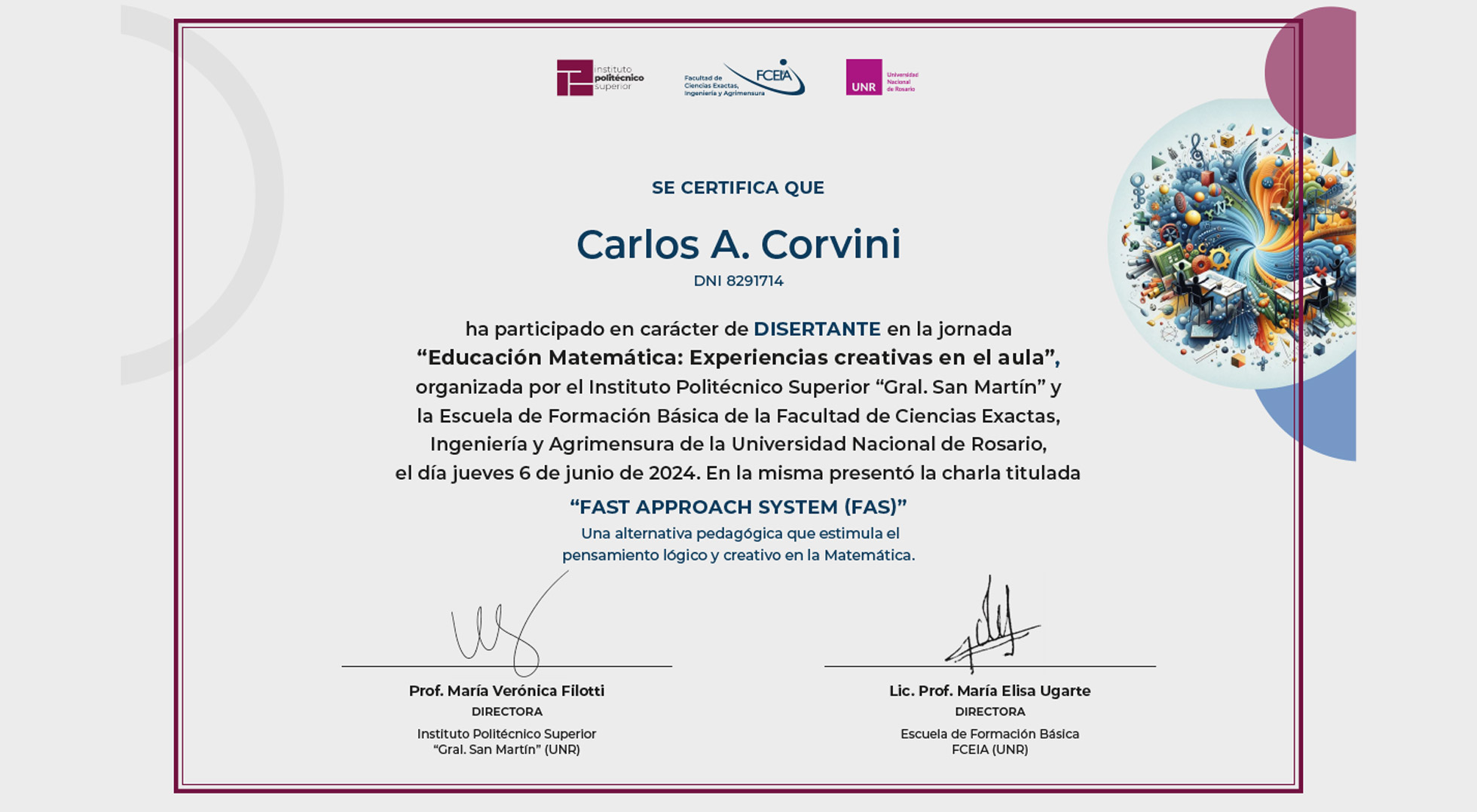 Carlos Corvini se destacó en la jornada “Educación Matemática: Experiencias Creativas en el Aula”